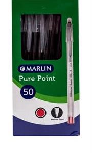 Marlin Pure Point Transparent Pens Box of 50 Colour: Red