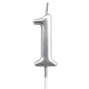 Casey 10cm Silver Numerical Birthday Candle Nr.1 Retail