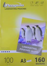 Penguin A3 Laminating Gloss Pouches 100pcs Pack 160 Microns